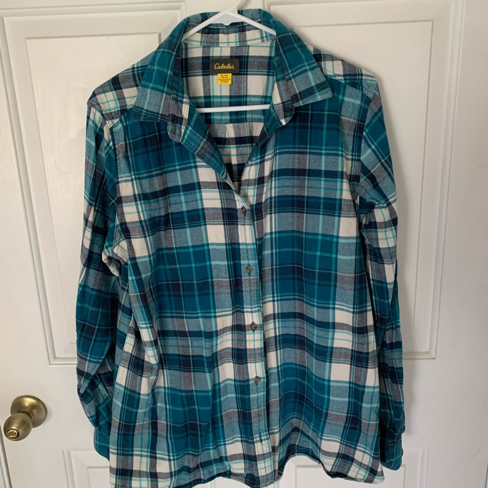 Cabela's Teal and White Flannel Shirt